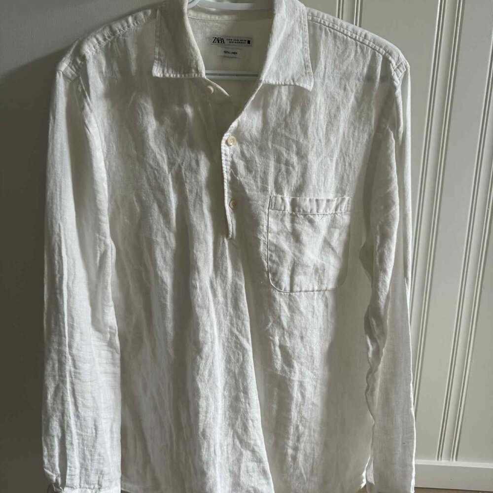 Zara Linen Polo Shirt Sz Medium